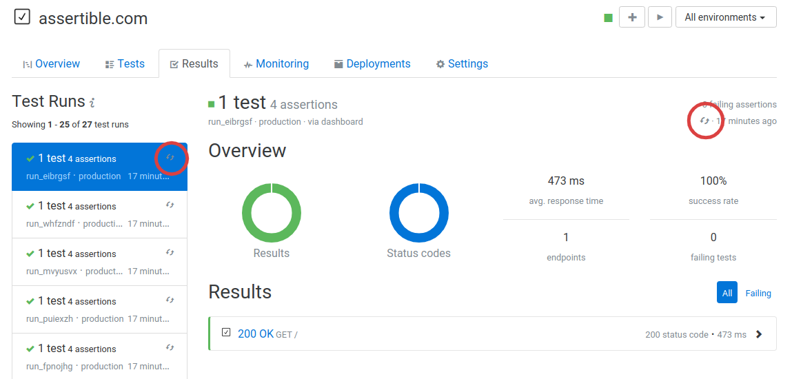 Viewing API test results in Assertible